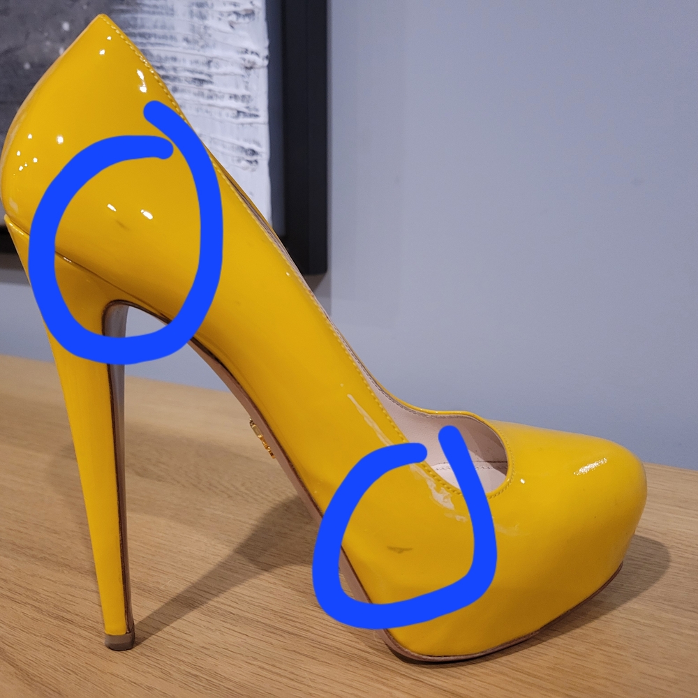 Prada Yellow Patent Leather High Heel Pumps - Picture 4 of 6